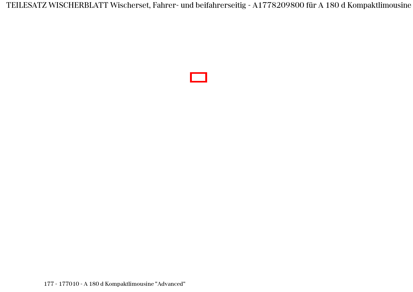 Teilesatz Wischerblatt Wischerset, Fahrer- und beifahrerseitig A 180 d Kompaktlimousine "Advanced" 177 Teilesatz Wischerblatt Wischerset, Fahrer- und beifahrerseitig A 180 d Kompaktlimousine "Advanced" 177
