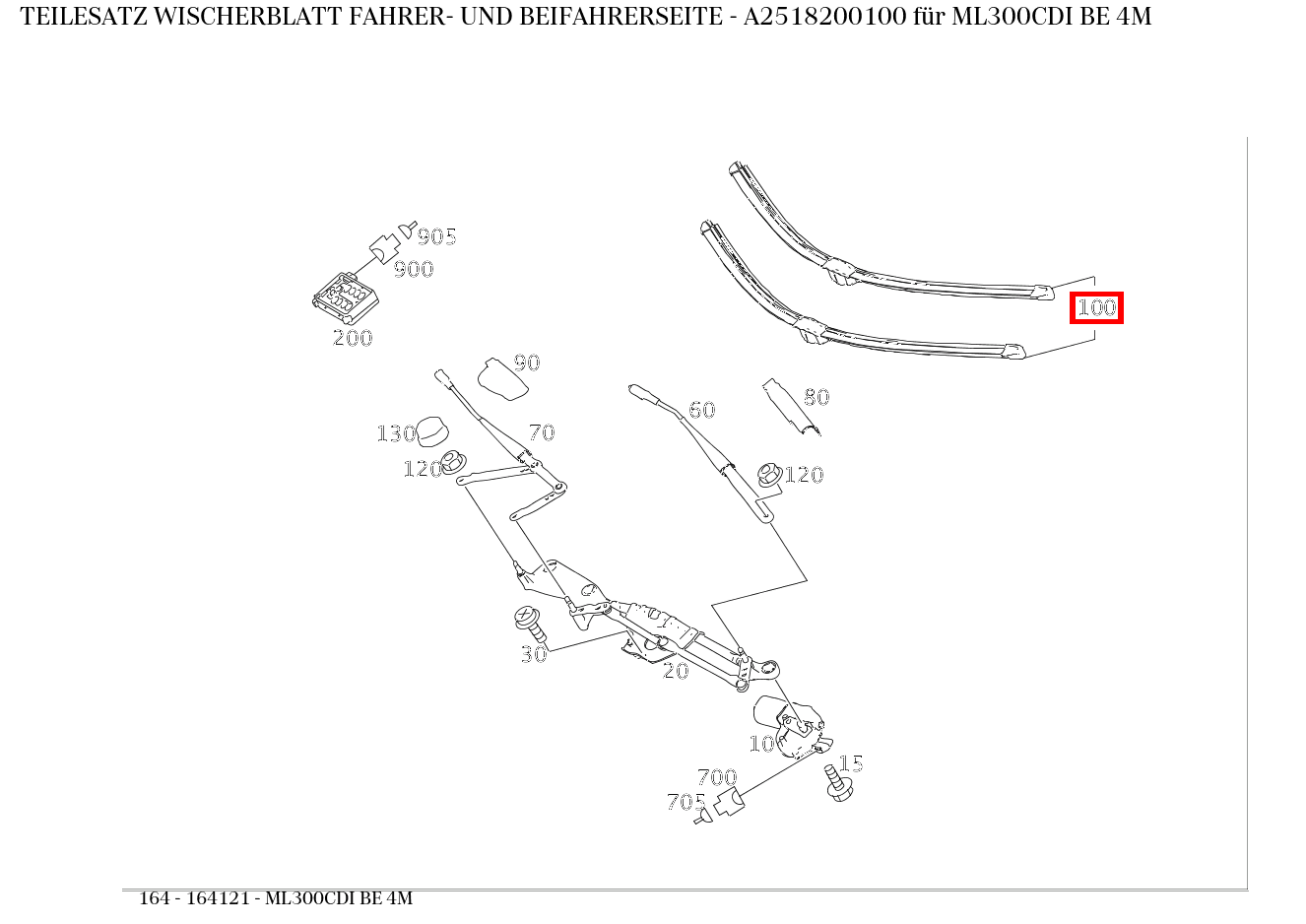 Teilesatz Wischerblatt FAHRER- UND BEIFAHRERSEITE ML300CDI BE 4M 164