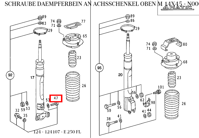 Schraube DAEMPFERBEIN AN ACHSSCHENKEL OBEN M 14X45 E 250 FL 124 Schraube DAEMPFERBEIN AN ACHSSCHENKEL OBEN M 14X45 E 250 FL 124