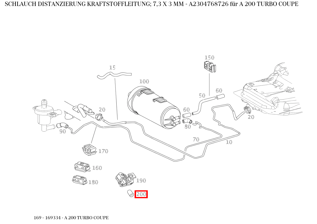 Schlauch DISTANZIERUNG KRAFTSTOFFLEITUNG; 7,3 X 3 MM A 200 TURBO COUPE 169 Schlauch DISTANZIERUNG KRAFTSTOFFLEITUNG; 7,3 X 3 MM A 200 TURBO COUPE 169