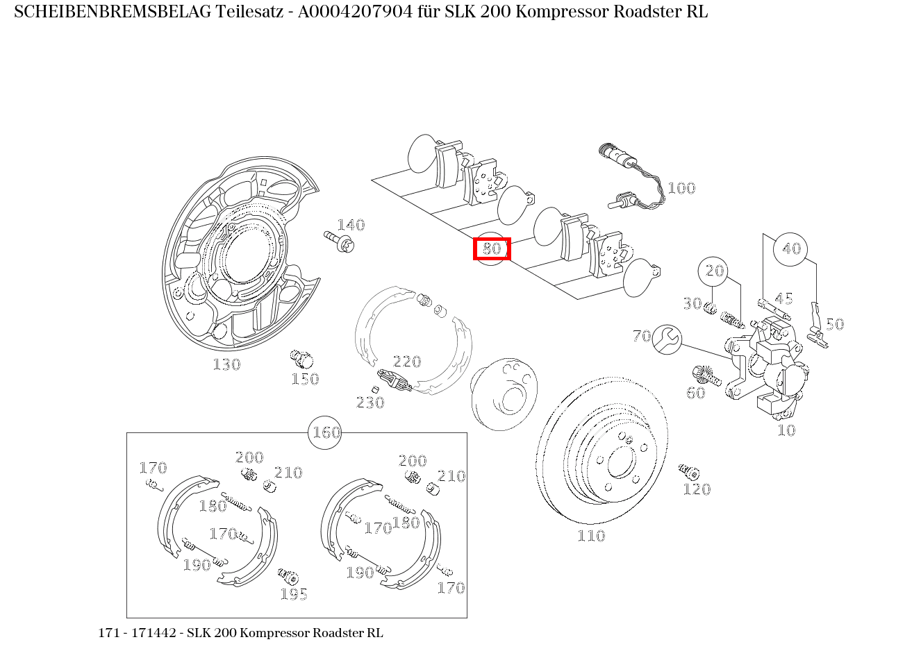 Scheibenbremsbelag Teilesatz SLK 200 Kompressor Roadster RL 171