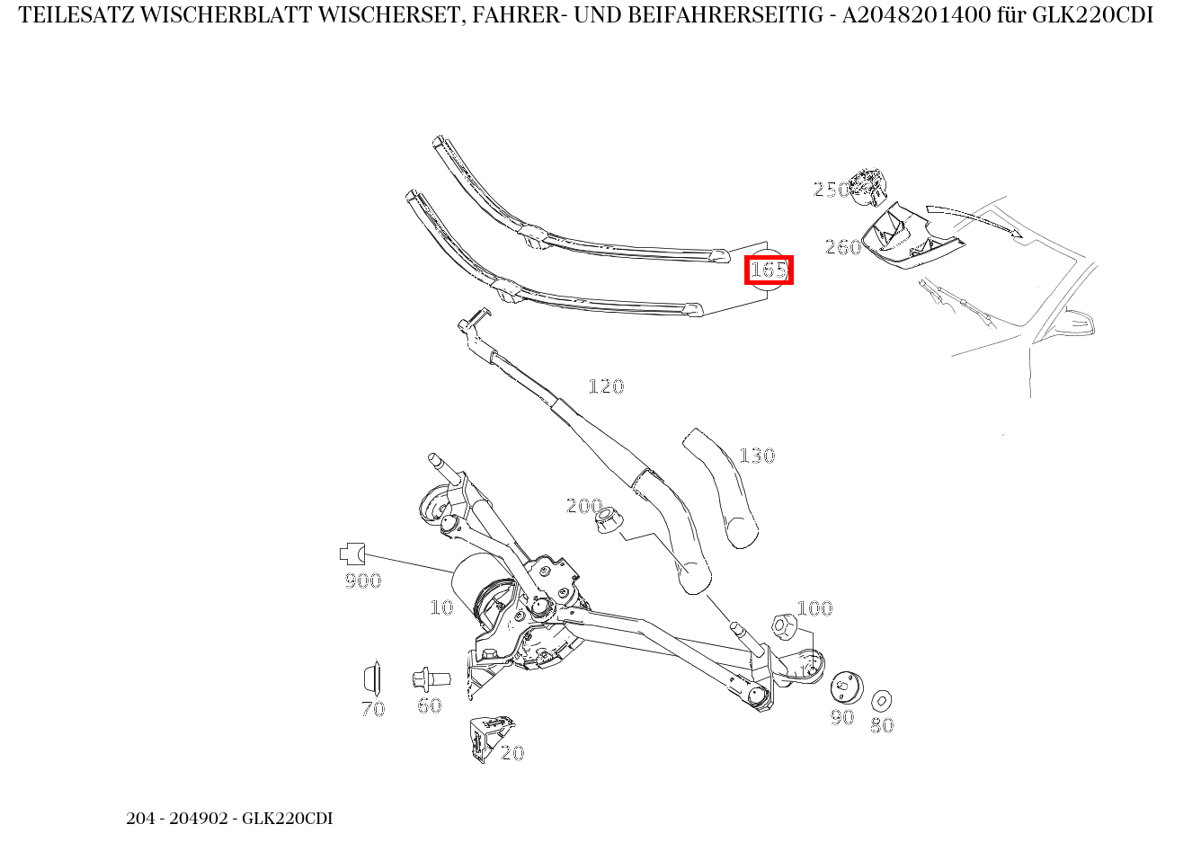 Teilesatz Wischerblatt WISCHERSET, FAHRER- UND BEIFAHRERSEITIG GLK220CDI 204 Teilesatz Wischerblatt WISCHERSET, FAHRER- UND BEIFAHRERSEITIG GLK220CDI 204