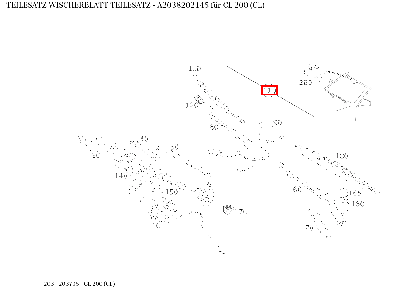 Teilesatz Wischerblatt TEILESATZ CL 200 (CL) 203 Teilesatz Wischerblatt TEILESATZ CL 200 (CL) 203
