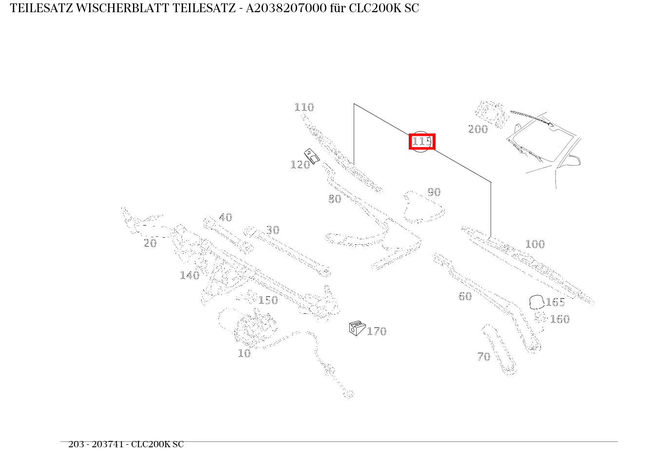 Teilesatz Wischerblatt TEILESATZ CLC200K SC 203 Teilesatz Wischerblatt TEILESATZ CLC200K SC 203