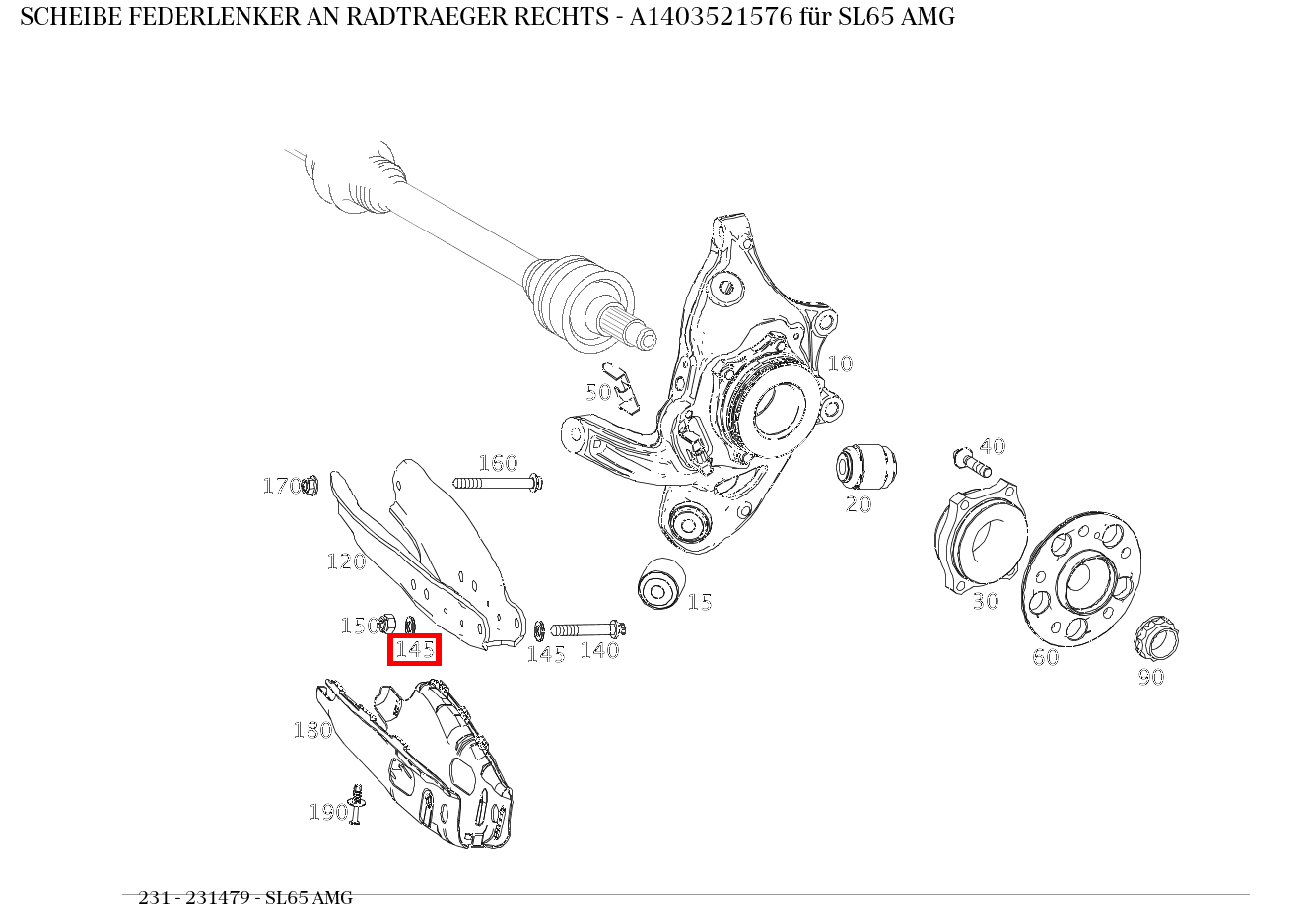 Scheibe FEDERLENKER AN RADTRAEGER RECHTS SL65 AMG 231