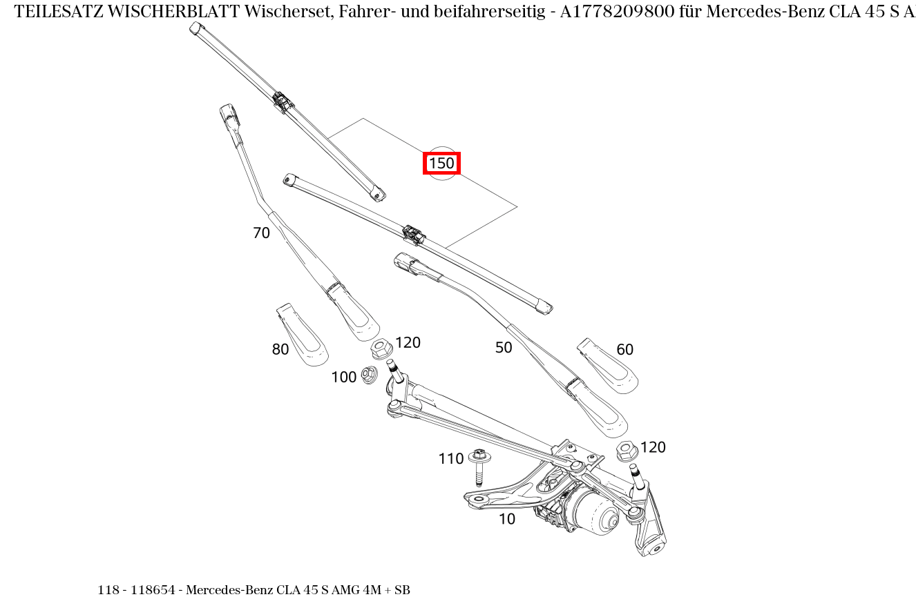 Teilesatz Wischerblatt Wischerset, Fahrer- und beifahrerseitig Mercedes-Benz CLA 45 S AMG 4M + SB 118 Teilesatz Wischerblatt Wischerset, Fahrer- und beifahrerseitig Mercedes-Benz CLA 45 S AMG 4M + SB 118