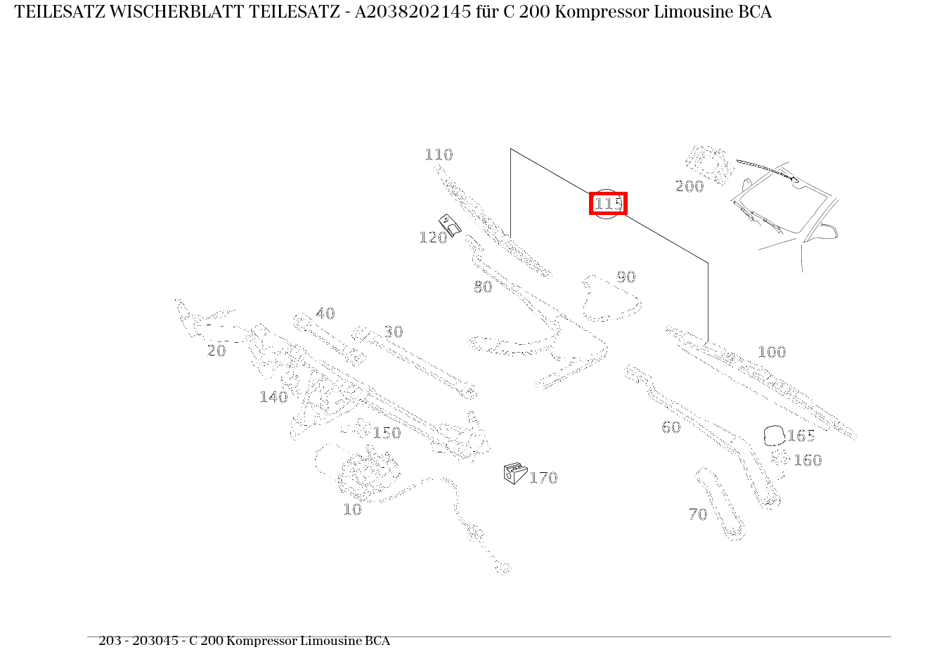 Teilesatz Wischerblatt TEILESATZ C 200 Kompressor Limousine BCA 203 Teilesatz Wischerblatt TEILESATZ C 200 Kompressor Limousine BCA 203
