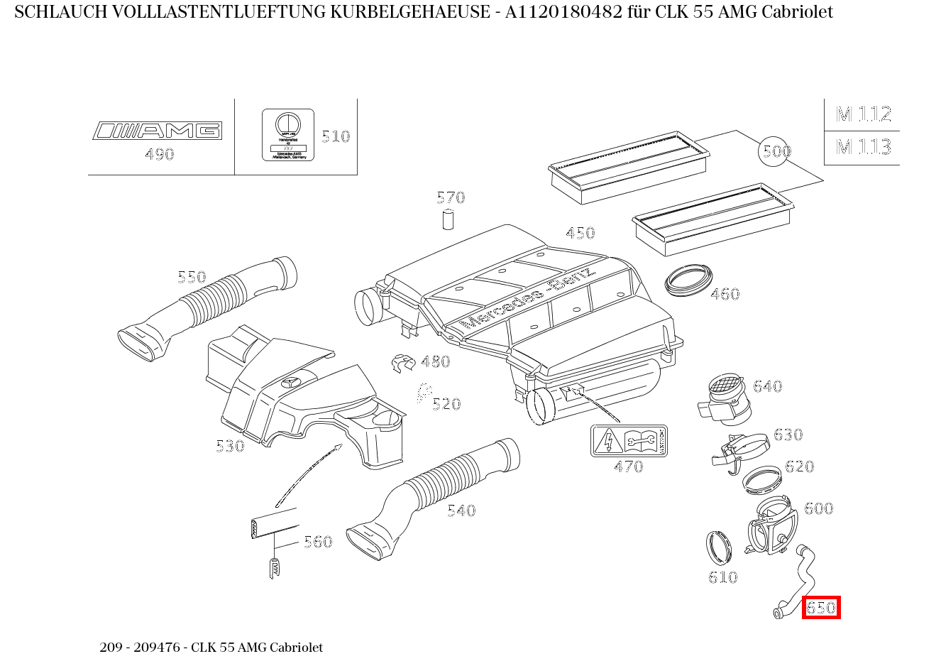 Schlauch VOLLLASTENTLUEFTUNG KURBELGEHAEUSE CLK 55 AMG Cabriolet 209