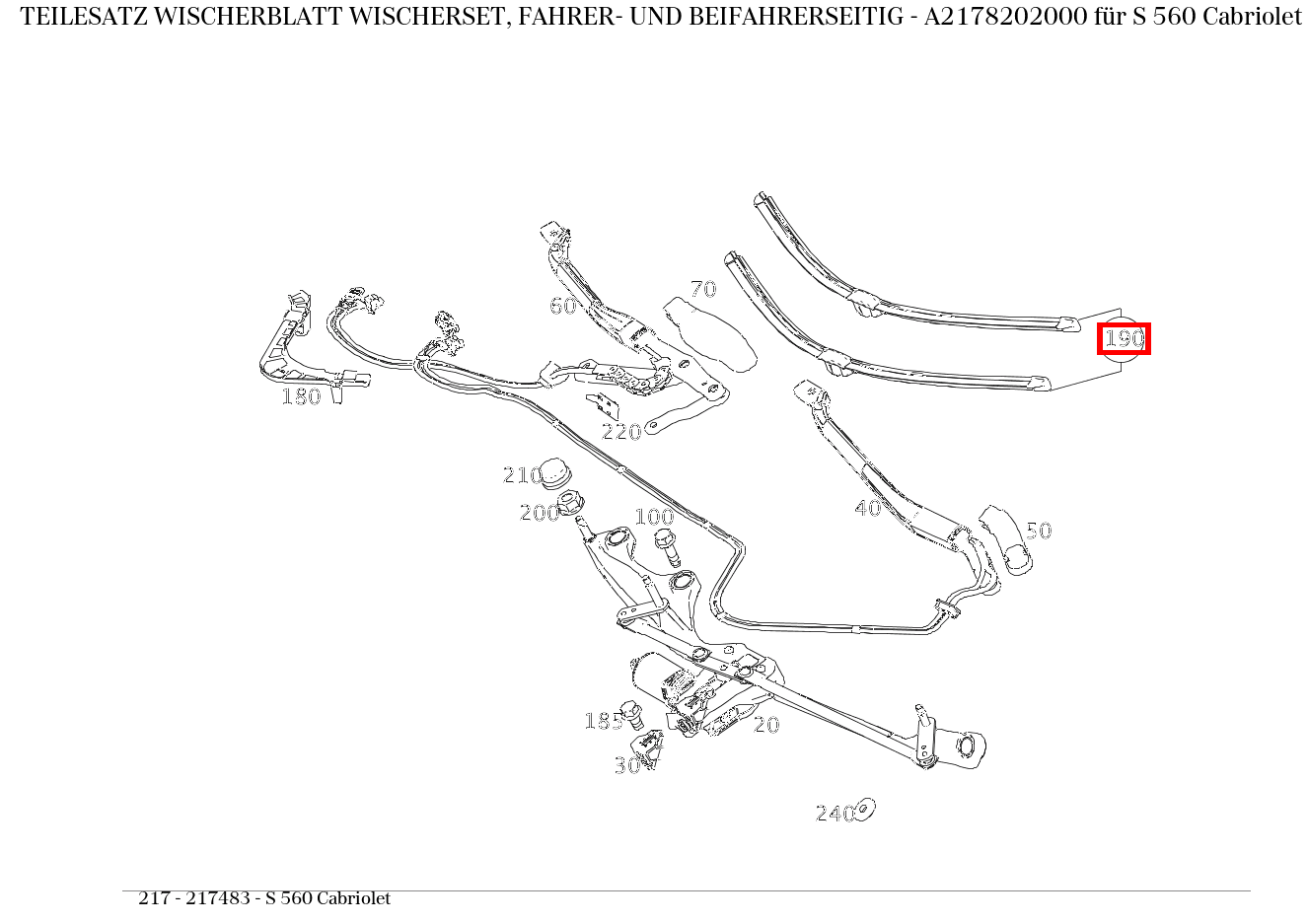 Teilesatz Wischerblatt WISCHERSET, FAHRER- UND BEIFAHRERSEITIG S 560 Cabriolet 217