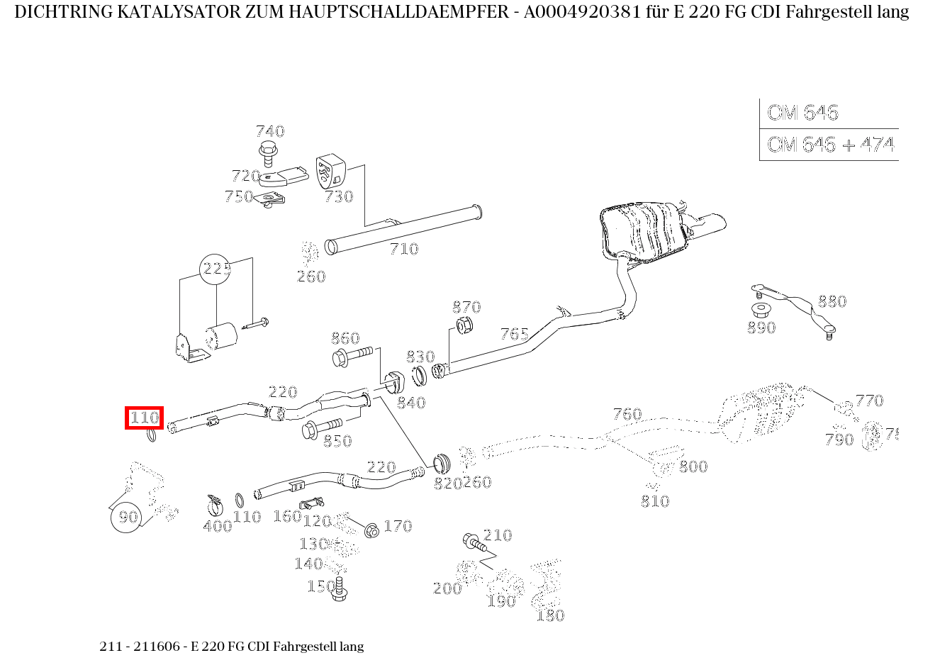 Dichtring KATALYSATOR ZUM HAUPTSCHALLDAEMPFER E 220 FG CDI Fahrgestell lang 211