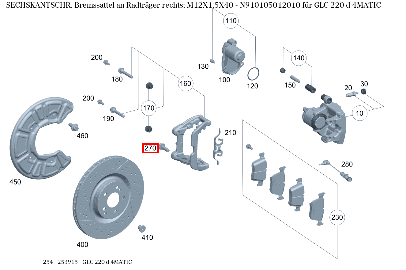 Sechskantschraube Bremssattel an Radträger rechts; M12X1.5X40 GLC 220 d 4MATIC 254