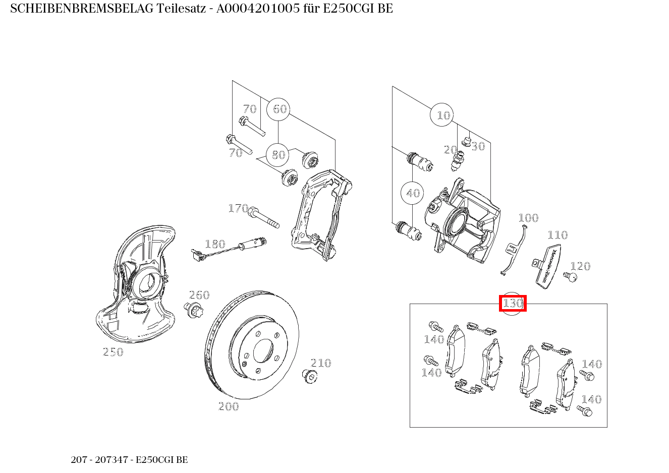 Scheibenbremsbelag Teilesatz E250CGI BE 207 Scheibenbremsbelag Teilesatz E250CGI BE 207