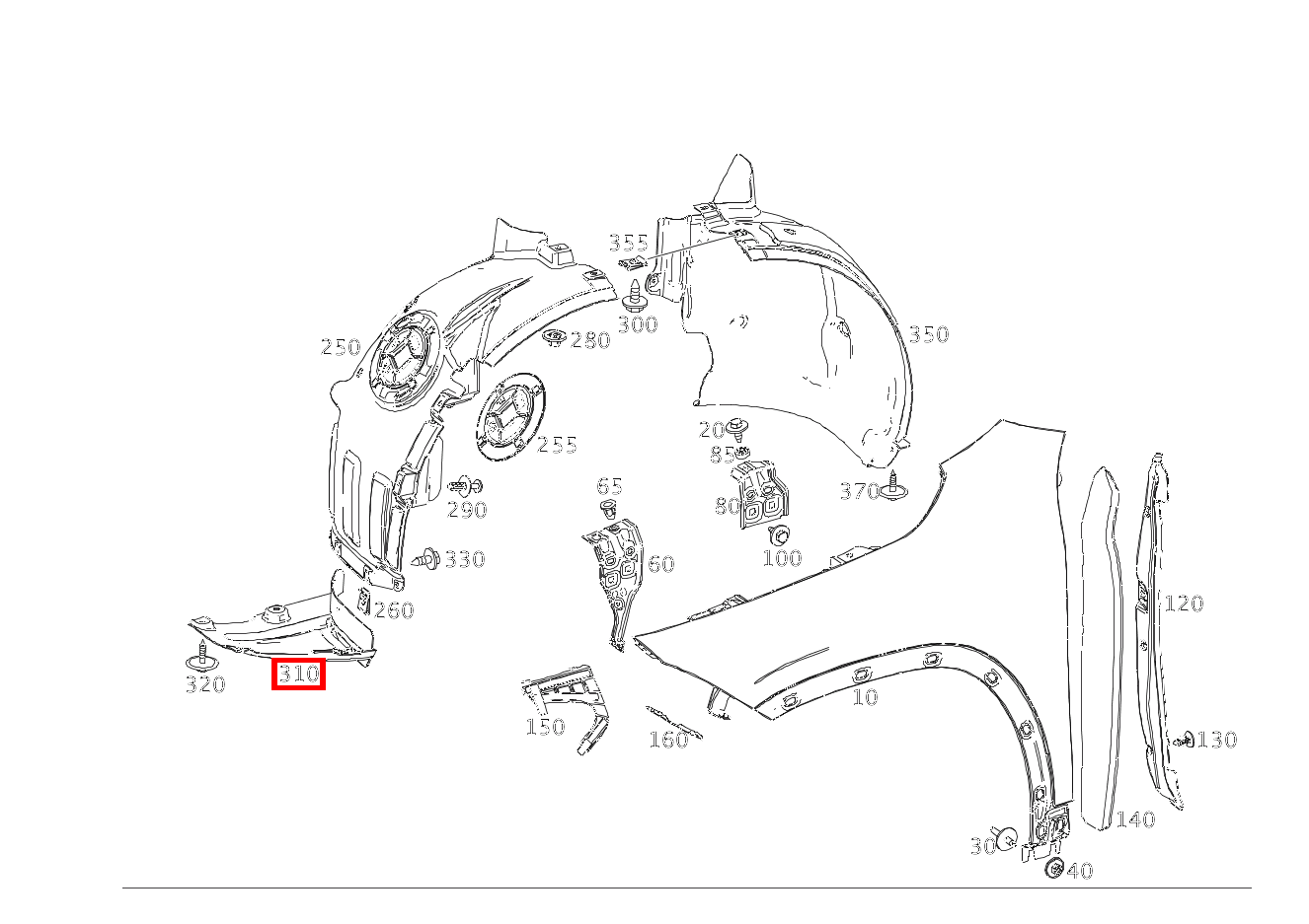 RADLAUFABDECKUNG Vorn links unten B 250 e 247
