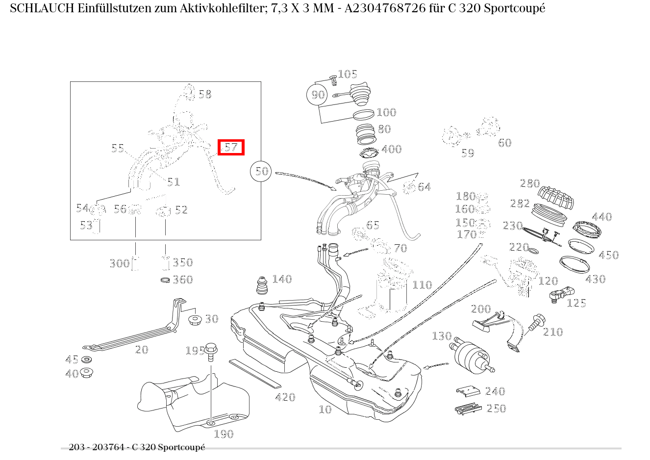 Schlauch Einfüllstutzen zum Aktivkohlefilter; 7,3 X 3 MM C 320 Sportcoupé 203 Schlauch Einfüllstutzen zum Aktivkohlefilter; 7,3 X 3 MM C 320 Sportcoupé 203