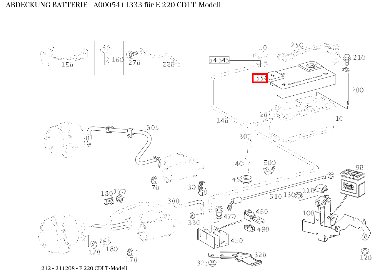Abdeckung BATTERIE E 220 CDI T-Modell 212