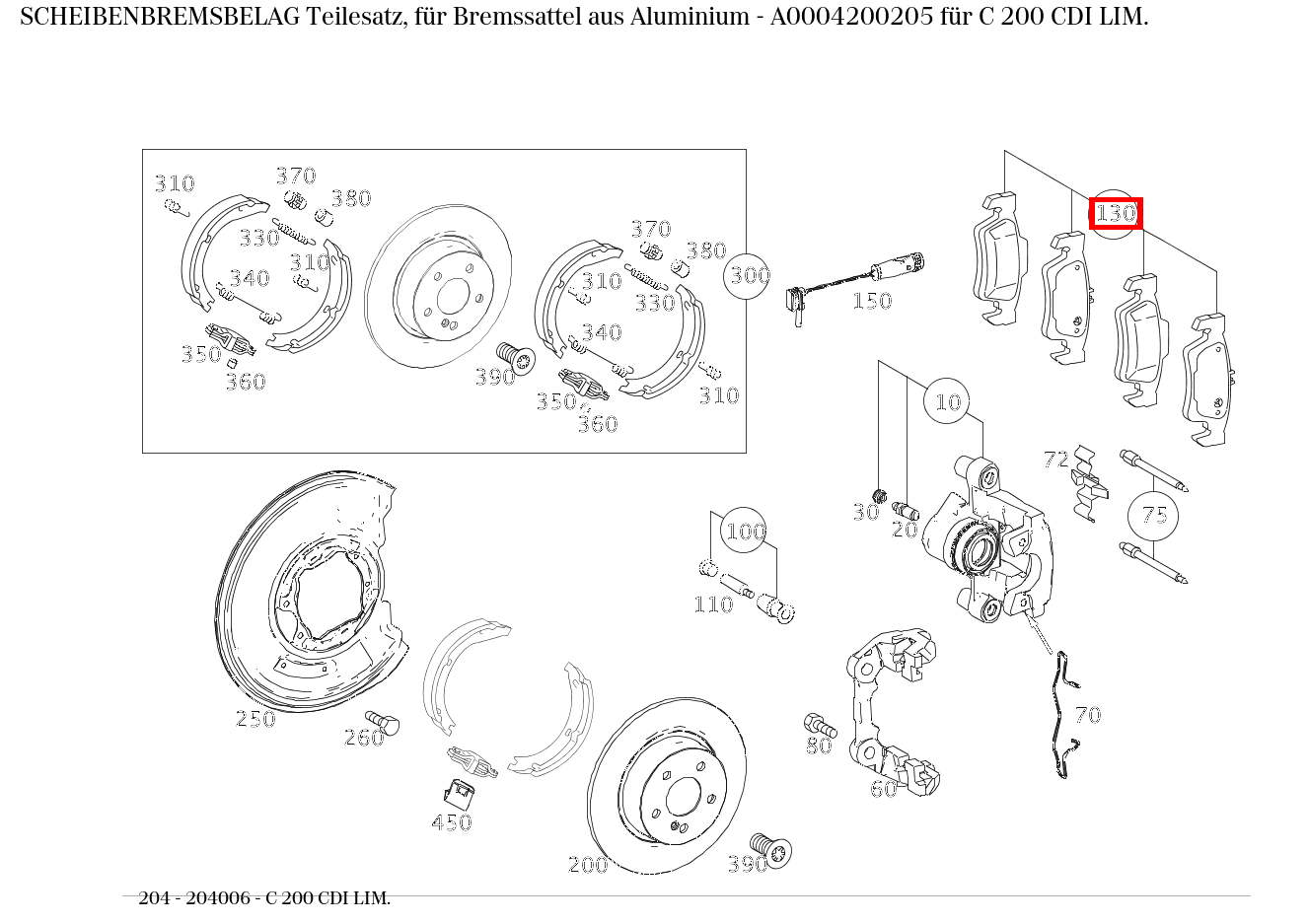 Scheibenbremsbelag Teilesatz, für Bremssattel aus Aluminium C 200 CDI LIM. 204 Scheibenbremsbelag Teilesatz, für Bremssattel aus Aluminium C 200 CDI LIM. 204