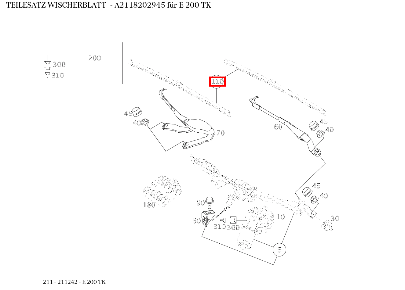 Teilesatz Wischerblatt E 200 TK 211 Teilesatz Wischerblatt E 200 TK 211