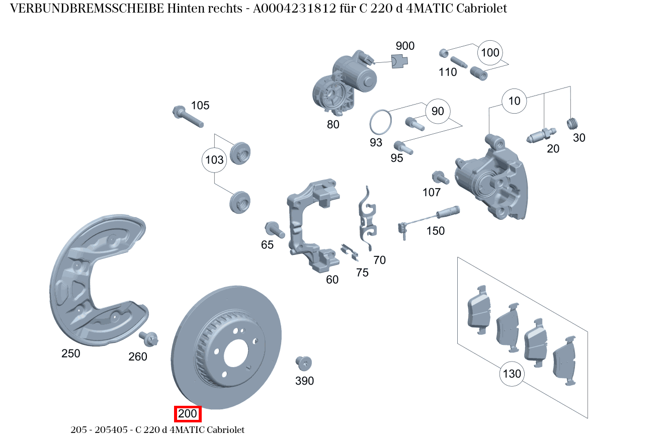 Verbundbremsscheibe Hinten rechts C 220 d 4MATIC Cabriolet 205