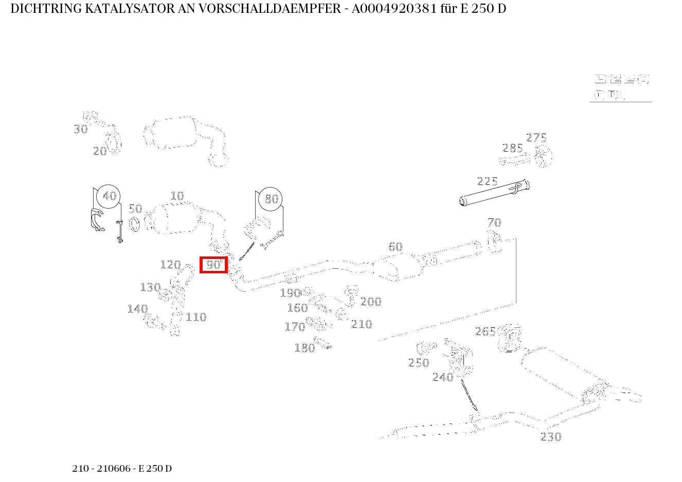 Dichtring KATALYSATOR AN VORSCHALLDAEMPFER E 250 D 210