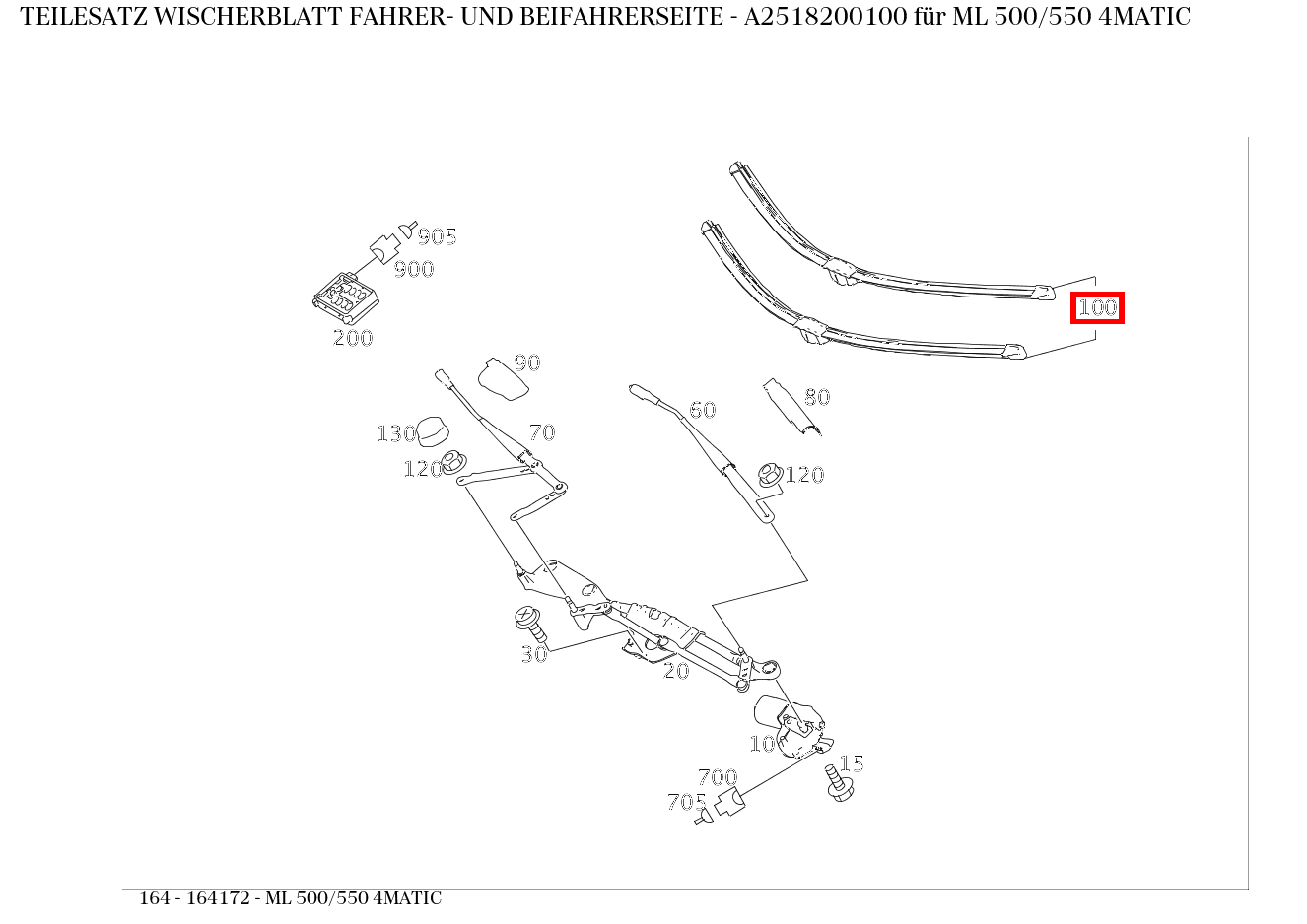 Teilesatz Wischerblatt FAHRER- UND BEIFAHRERSEITE ML 500/550 4MATIC 164