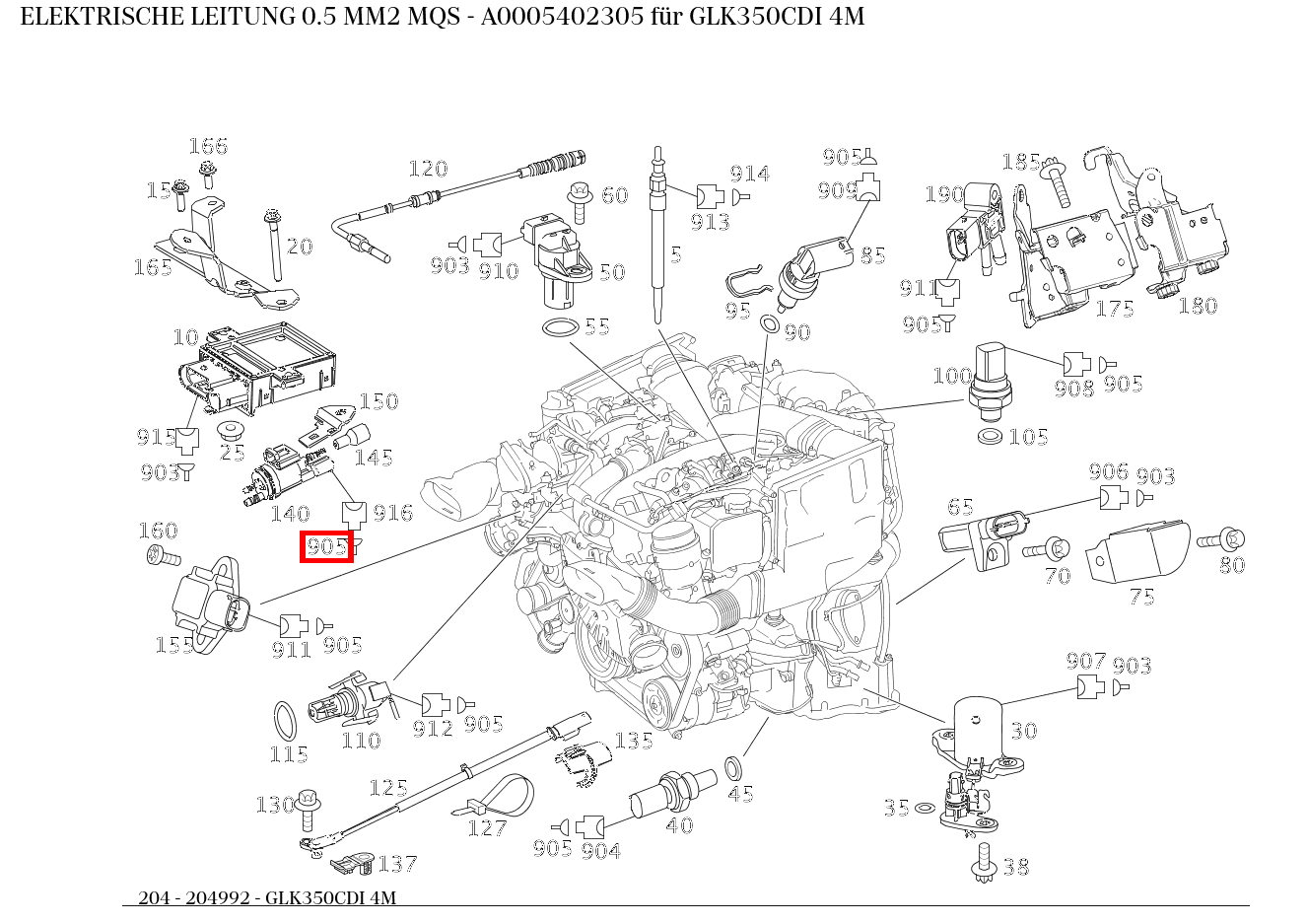 Elektrische Leitung 0.5 MM2 MQS GLK350CDI 4M 204