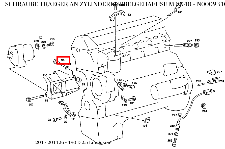Schraube TRAEGER AN ZYLINDERKURBELGEHAEUSE M 8X40 190 D 2.5 Limousine 201