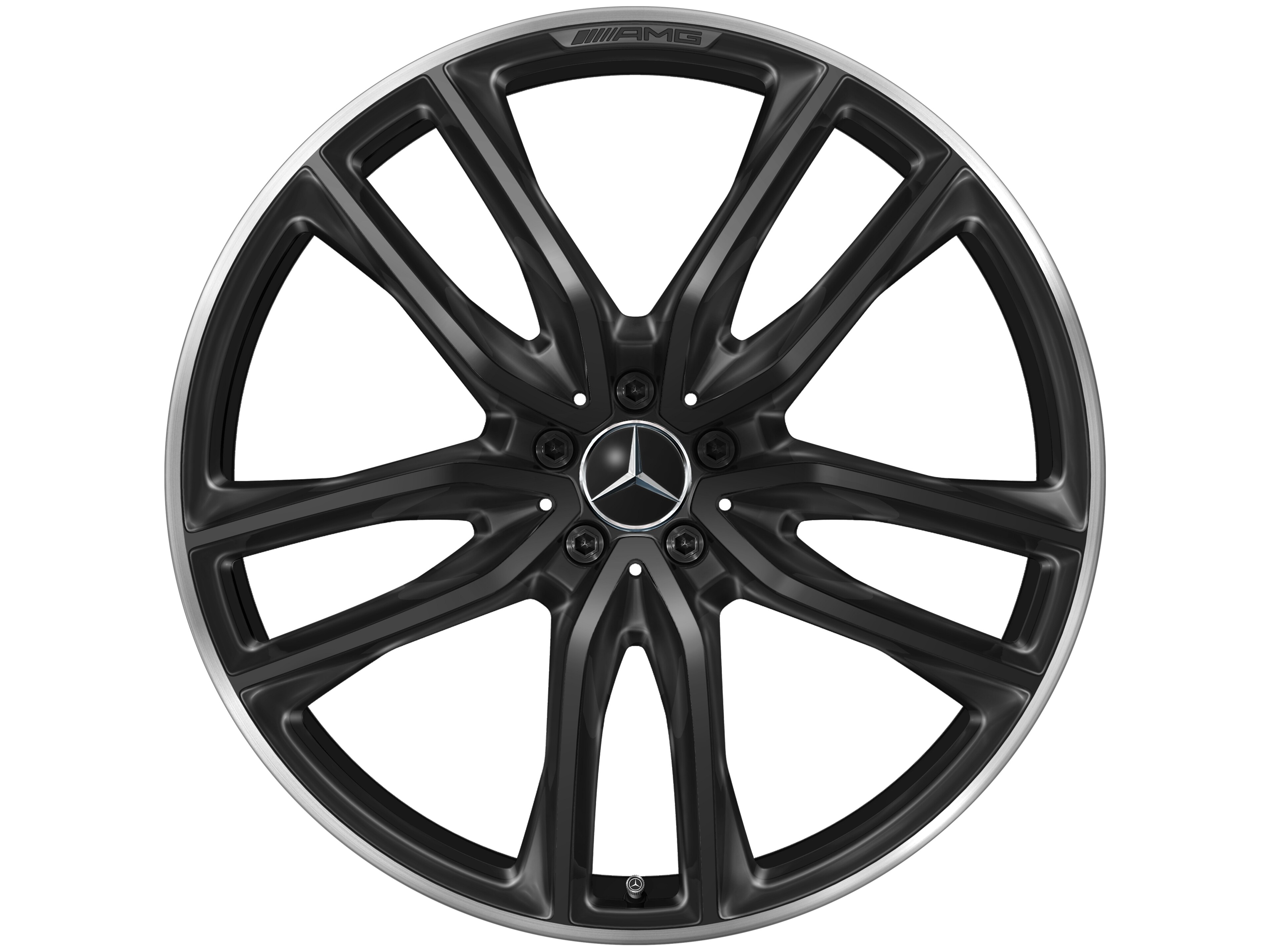 Mercedes-Benz - AMG 5-Doppelspeichen-Rad 23 Zoll, 9,5 J x 23 ET 45, schwarz, Felgenhorn glanzgedreht