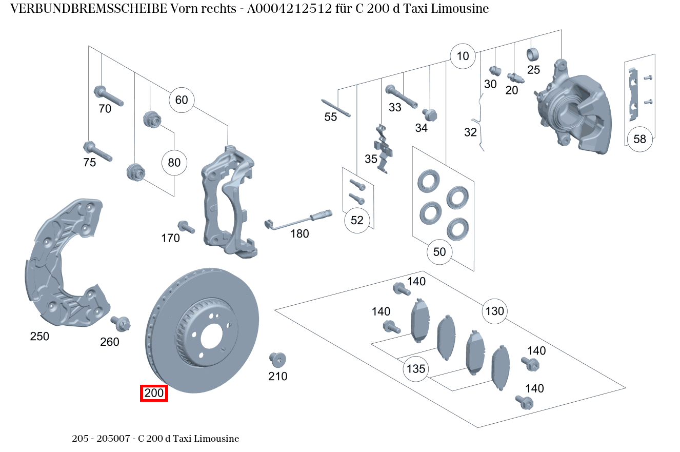 Verbundbremsscheibe Vorn rechts C 200 d Taxi Limousine 205