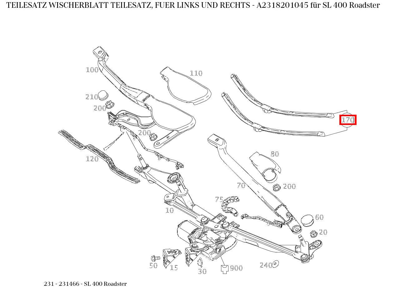 Teilesatz Wischerblatt TEILESATZ, FUER LINKS UND RECHTS SL 400 Roadster 231