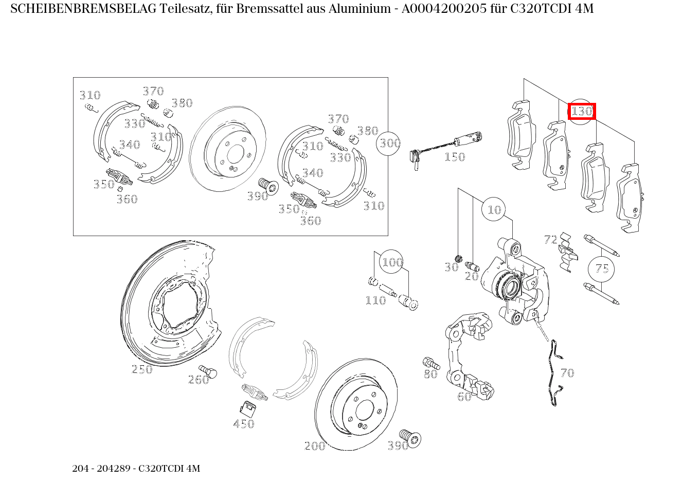Scheibenbremsbelag Teilesatz, für Bremssattel aus Aluminium C320TCDI 4M 204 Scheibenbremsbelag Teilesatz, für Bremssattel aus Aluminium C320TCDI 4M 204