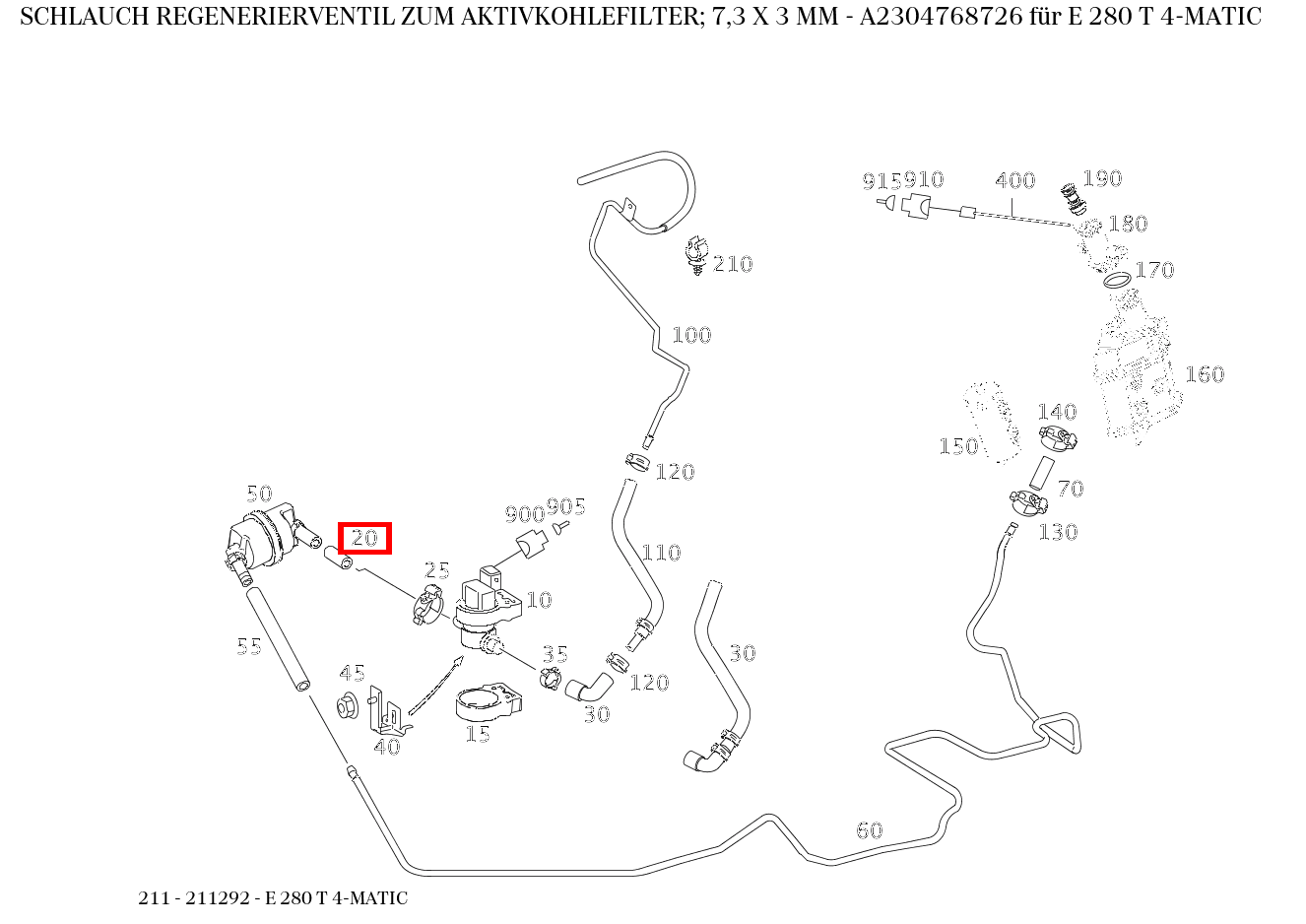Schlauch REGENERIERVENTIL ZUM AKTIVKOHLEFILTER; 7,3 X 3 MM E 280 T 4-MATIC 211 Schlauch REGENERIERVENTIL ZUM AKTIVKOHLEFILTER; 7,3 X 3 MM E 280 T 4-MATIC 211