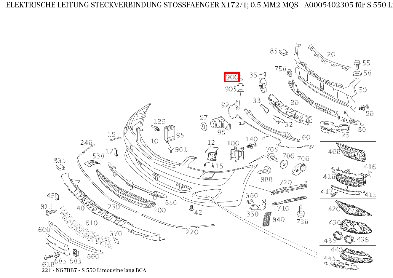Elektrische Leitung STECKVERBINDUNG STOSSFAENGER X172/1; 0.5 MM2 MQS S 550 Limousine lang BCA 221