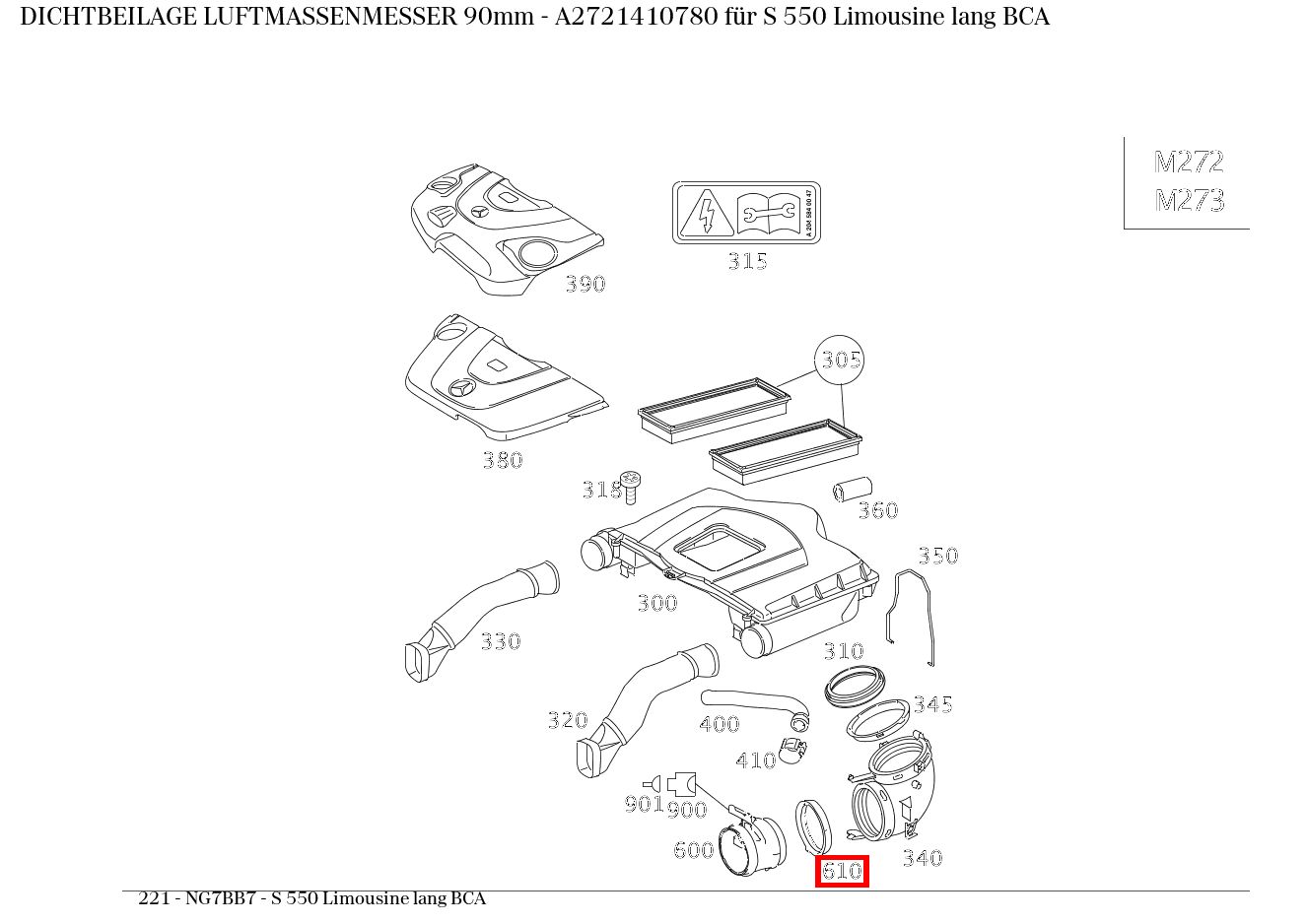 Dichtbeilage LUFTMASSENMESSER 90mm S 550 Limousine lang BCA 221