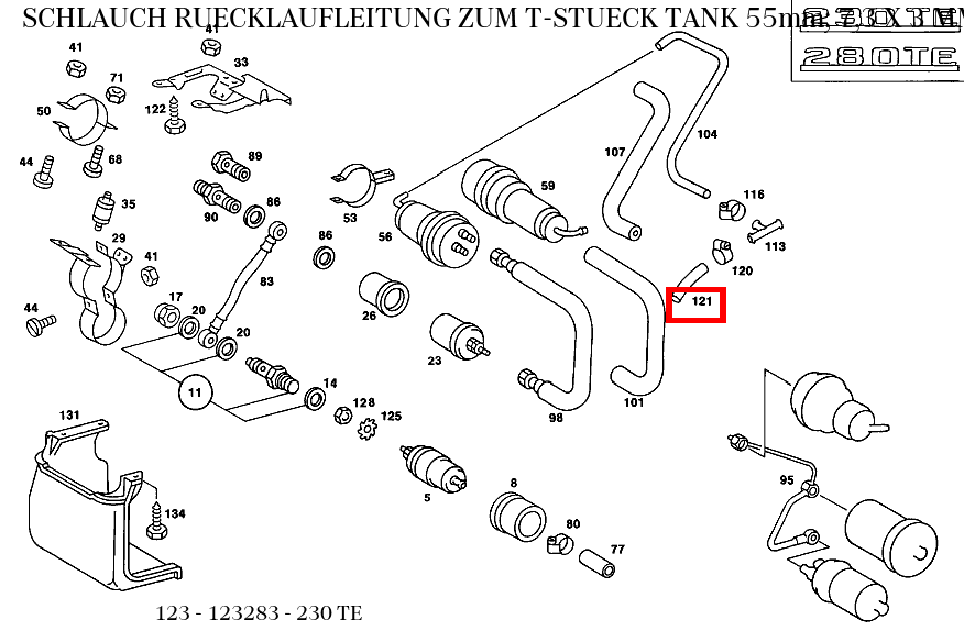 Schlauch RUECKLAUFLEITUNG ZUM T-STUECK TANK 55mm; 7,3 X 3 MM 230 TE 123 Schlauch RUECKLAUFLEITUNG ZUM T-STUECK TANK 55mm; 7,3 X 3 MM 230 TE 123