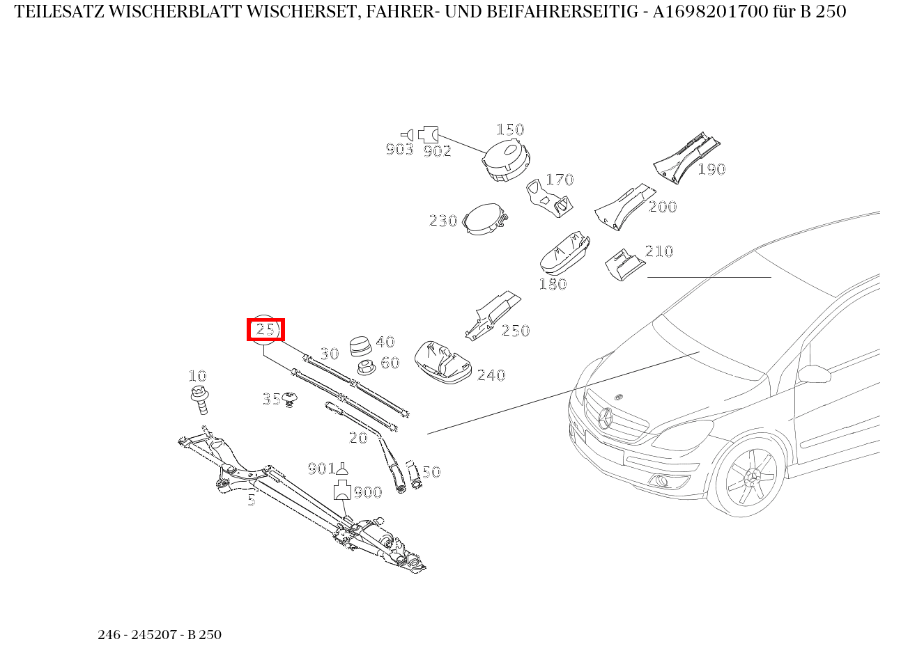 Teilesatz Wischerblatt WISCHERSET, FAHRER- UND BEIFAHRERSEITIG B 250 246