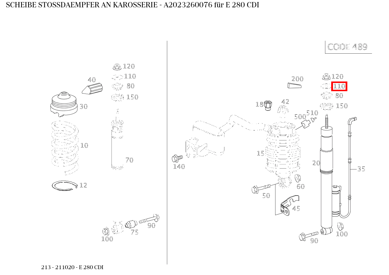 Scheibe STOSSDAEMPFER AN KAROSSERIE E 280 CDI 213