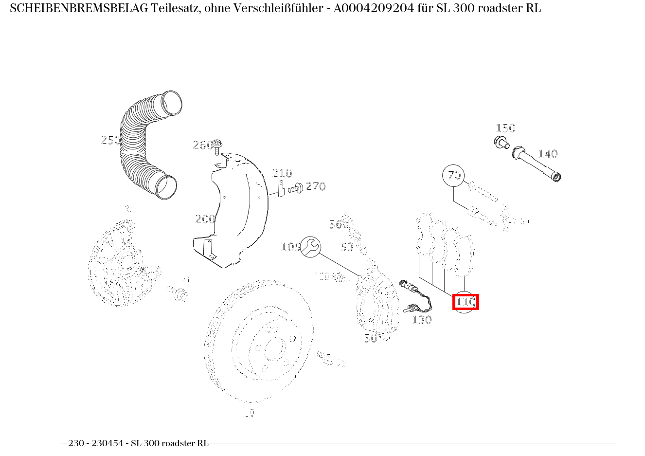 Scheibenbremsbelag Teilesatz, ohne Verschleißfühler SL 300 roadster RL 230 Scheibenbremsbelag Teilesatz, ohne Verschleißfühler SL 300 roadster RL 230