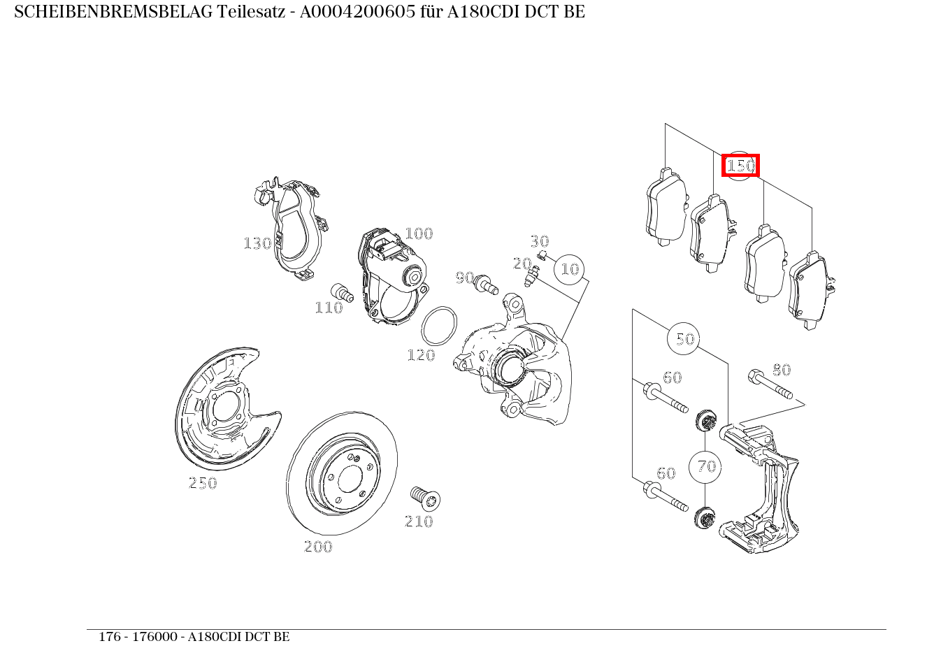 Scheibenbremsbelag Teilesatz A180CDI DCT BE 176