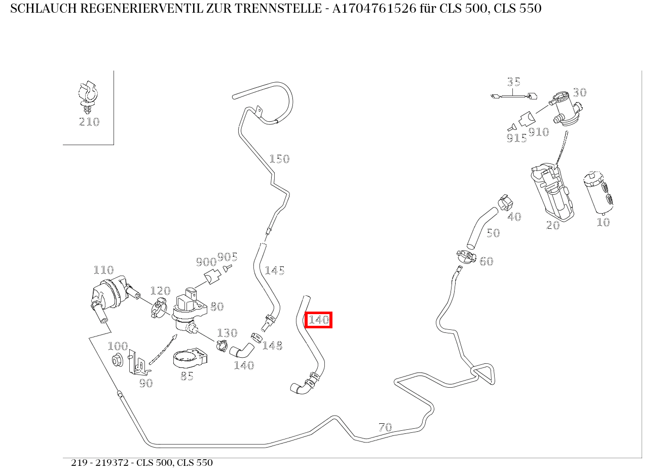 Schlauch REGENERIERVENTIL ZUR TRENNSTELLE CLS 500, CLS 550 219 Schlauch REGENERIERVENTIL ZUR TRENNSTELLE CLS 500, CLS 550 219