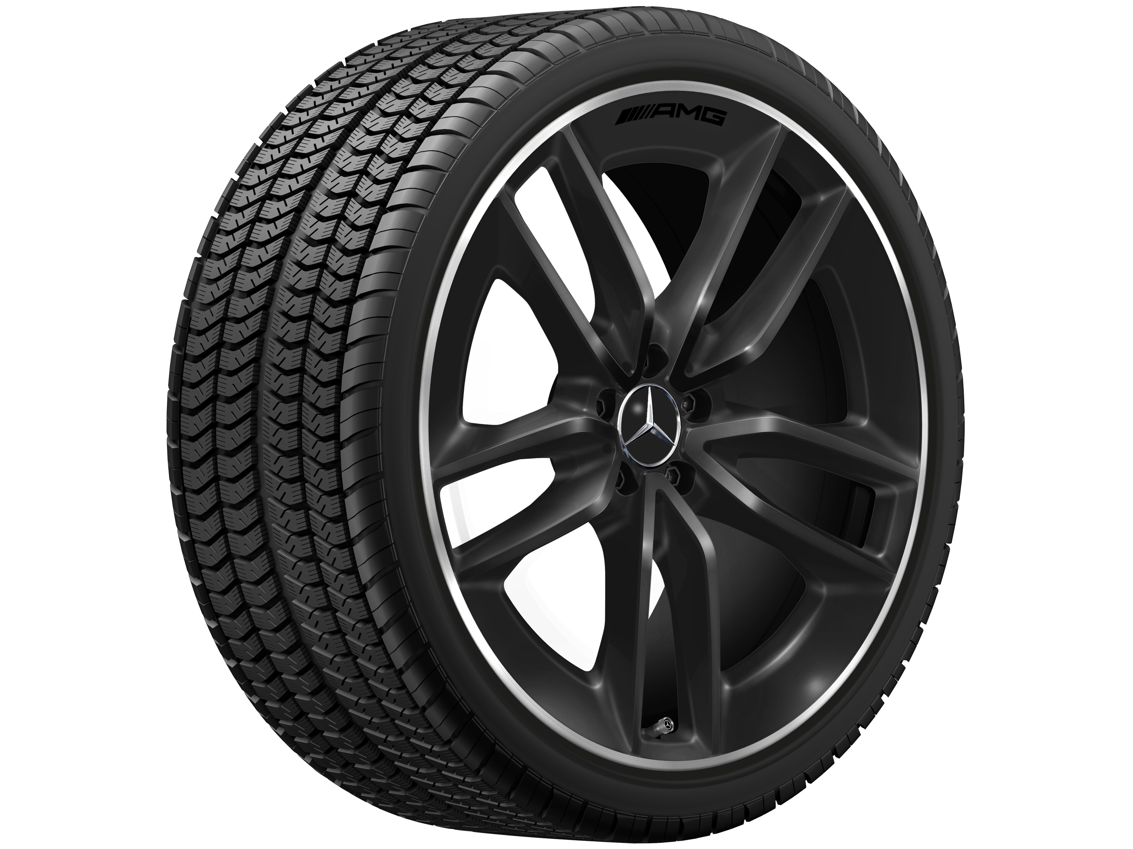 Mercedes-Benz - AMG 5-Doppelspeichen-Rad, 22 Zoll, 11 J x 22 ET 50, schwarz, Felgenhorn glanzgedreht