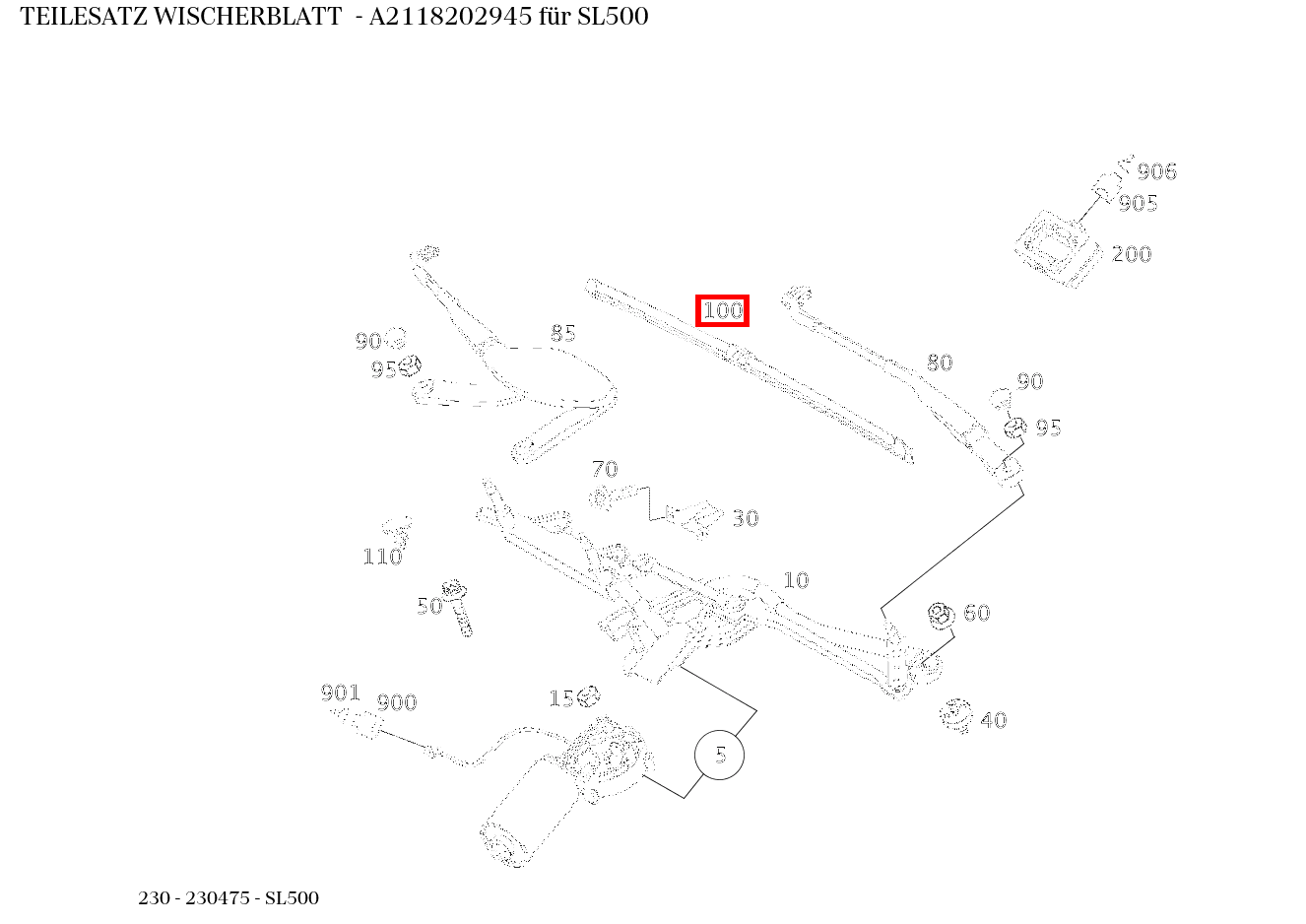 Teilesatz Wischerblatt SL500 230 Teilesatz Wischerblatt SL500 230