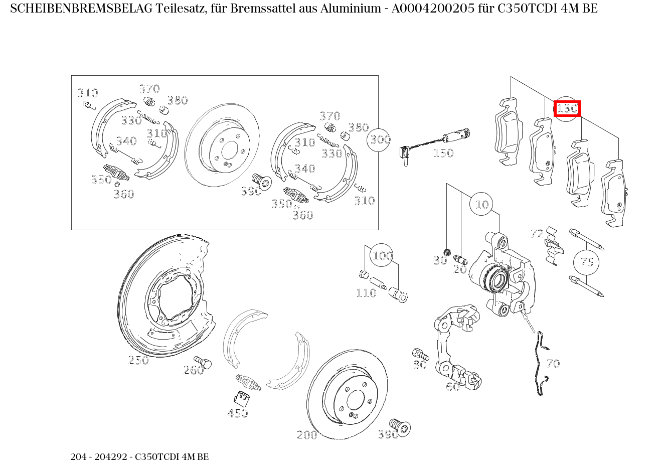Scheibenbremsbelag Teilesatz, für Bremssattel aus Aluminium C350TCDI 4M BE 204 Scheibenbremsbelag Teilesatz, für Bremssattel aus Aluminium C350TCDI 4M BE 204