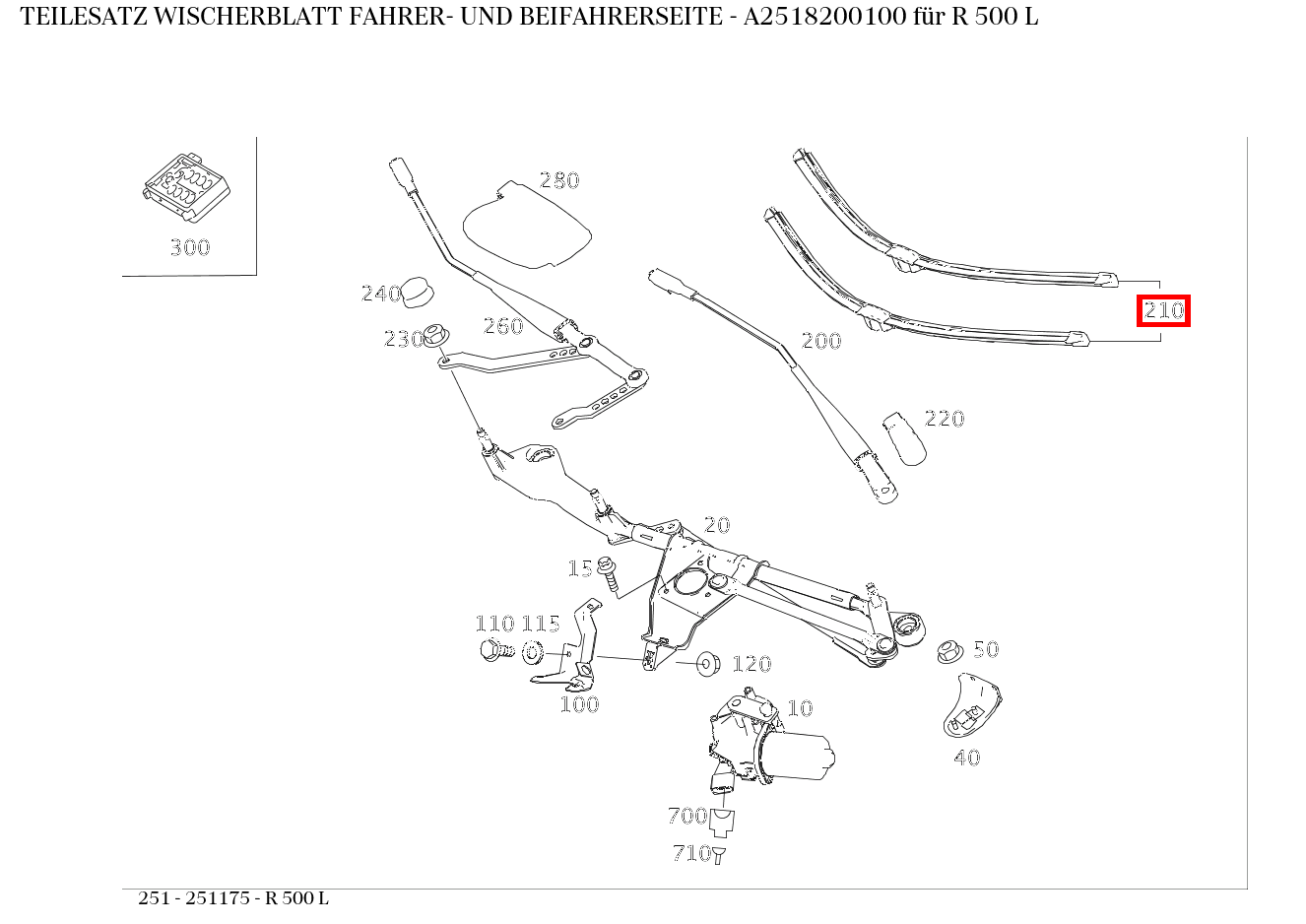 Teilesatz Wischerblatt FAHRER- UND BEIFAHRERSEITE R 500 L 251