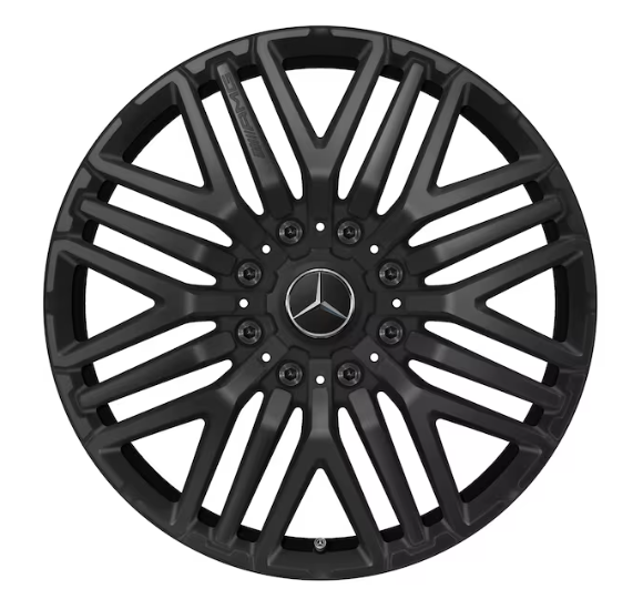 AMG Schmiederad im Kreuzspeichen-Design, 55,9 cm (22 Zoll) 9,5 J x 22 ET 60, schwarz matt AMG Schmiederad im Kreuzspeichen-Design, 55,9 cm (22 Zoll) 9,5 J x 22 ET 60, schwarz matt