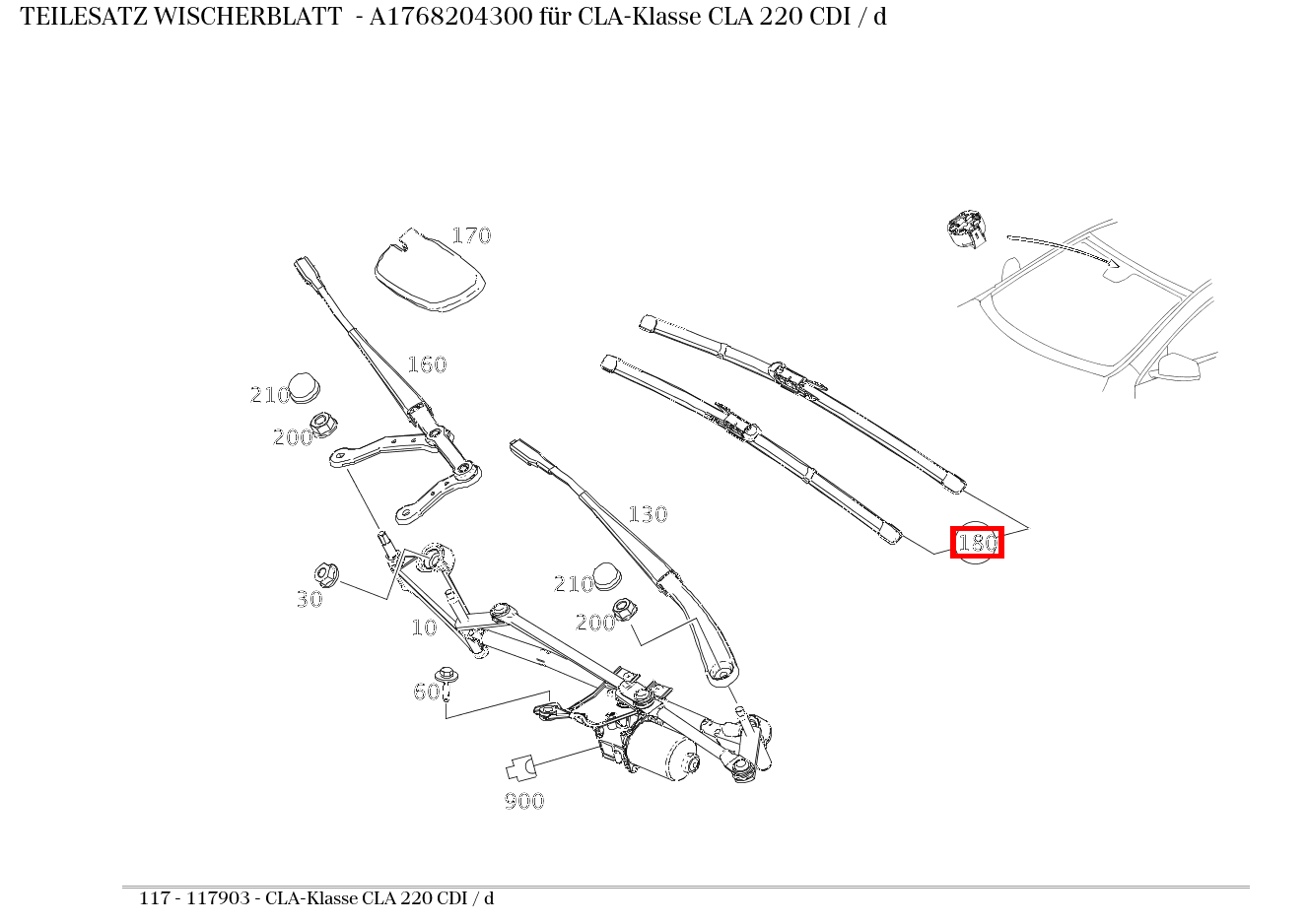 Teilesatz Wischerblatt CLA-Klasse CLA 220 CDI / d 117