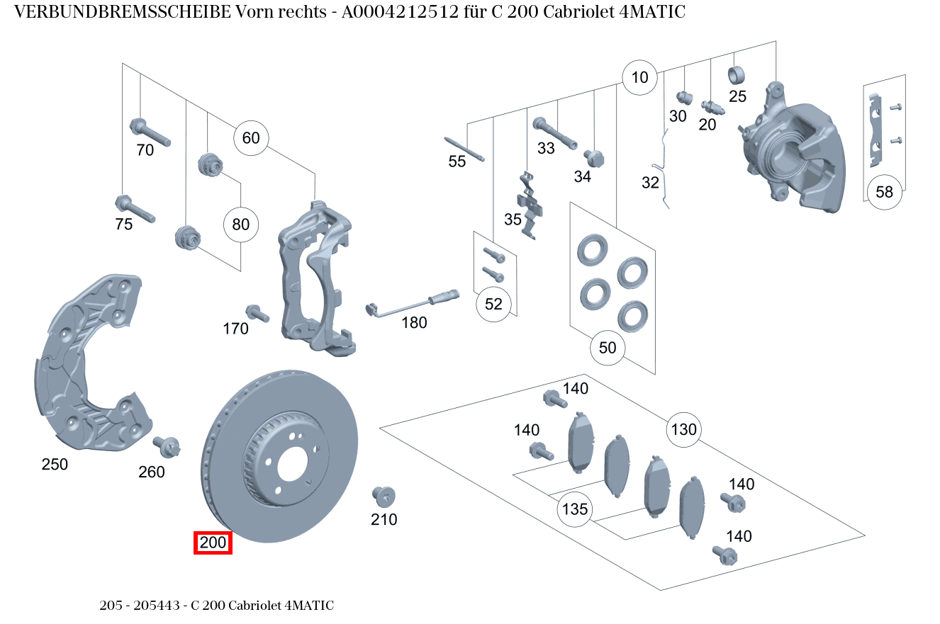 Verbundbremsscheibe Vorn rechts C 200 Cabriolet 4MATIC 205