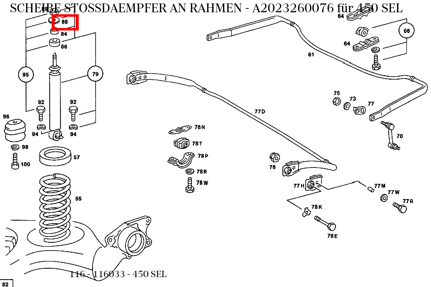 Scheibe STOSSDAEMPFER AN RAHMEN 450 SEL 116