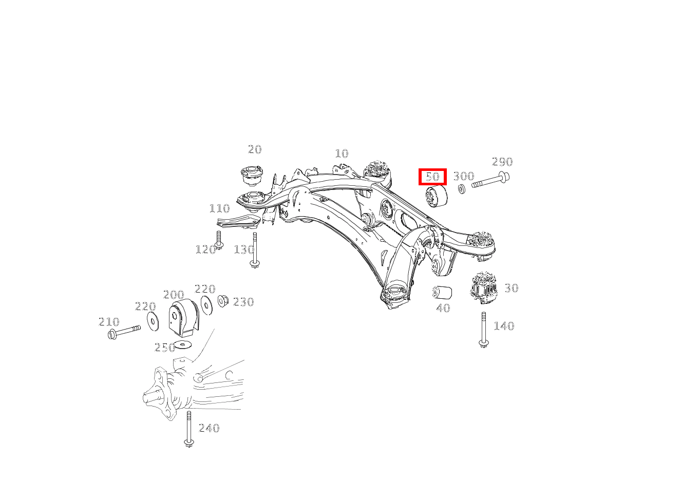 Gummilager Achsgehäuse an Hinterachsträger, hinten GLK 350 4MATIC 204