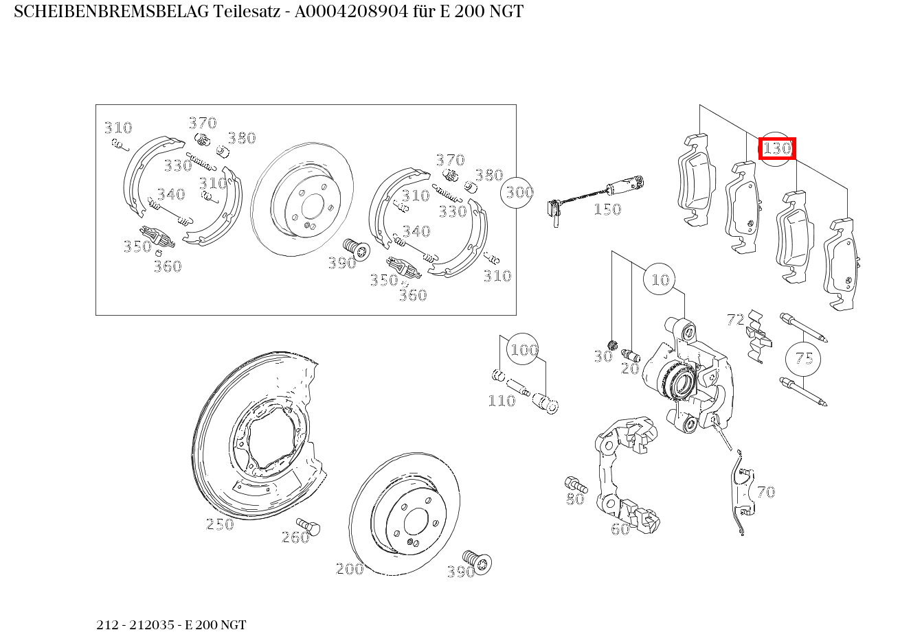 Scheibenbremsbelag Teilesatz E 200 NGT 212 Scheibenbremsbelag Teilesatz E 200 NGT 212