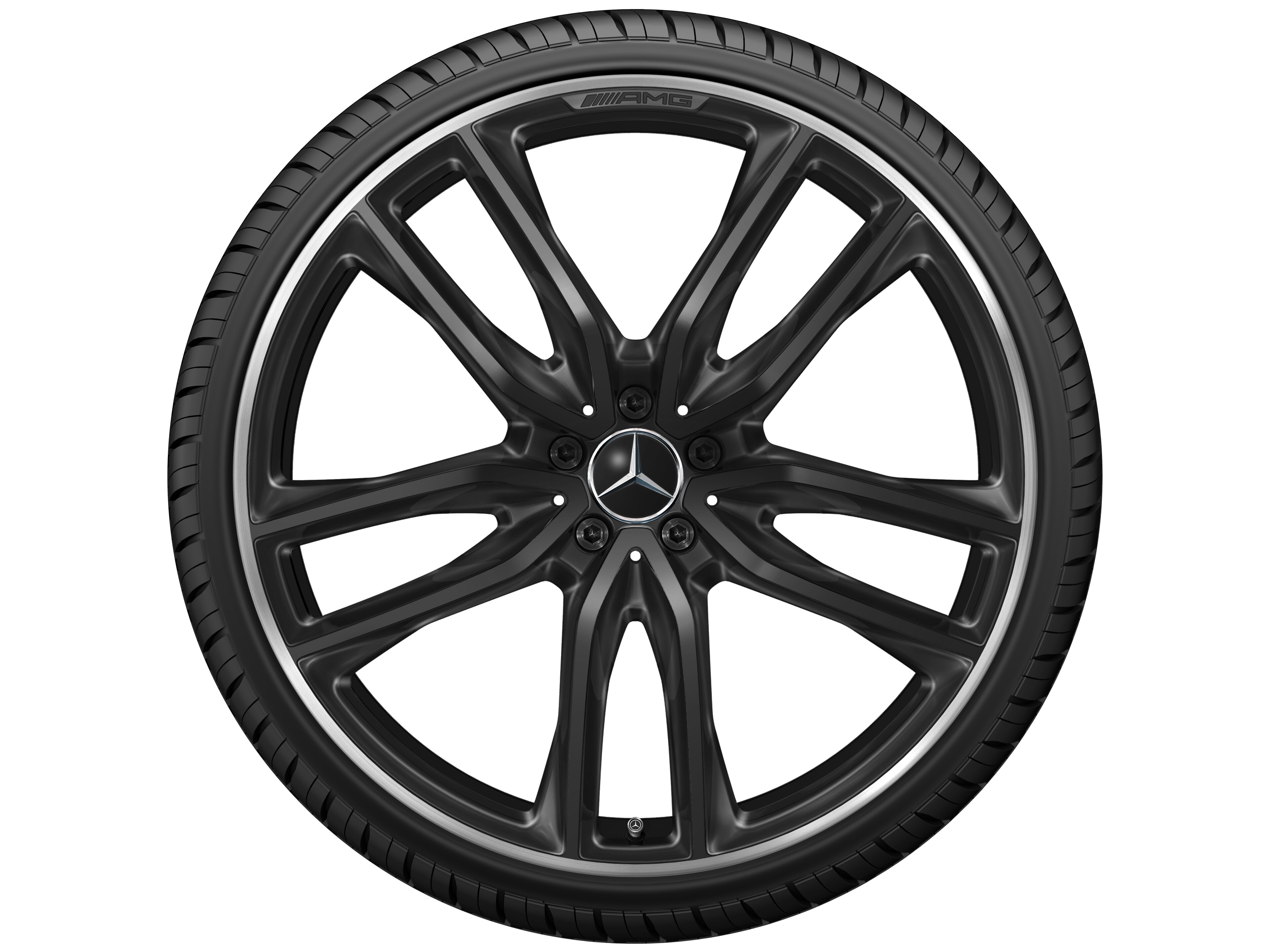 AMG 5-Doppelspeichen-Rad, 23 Zoll, 11,5 J x 23 ET 47, schwarz, Felgenhorn glanzgedreht